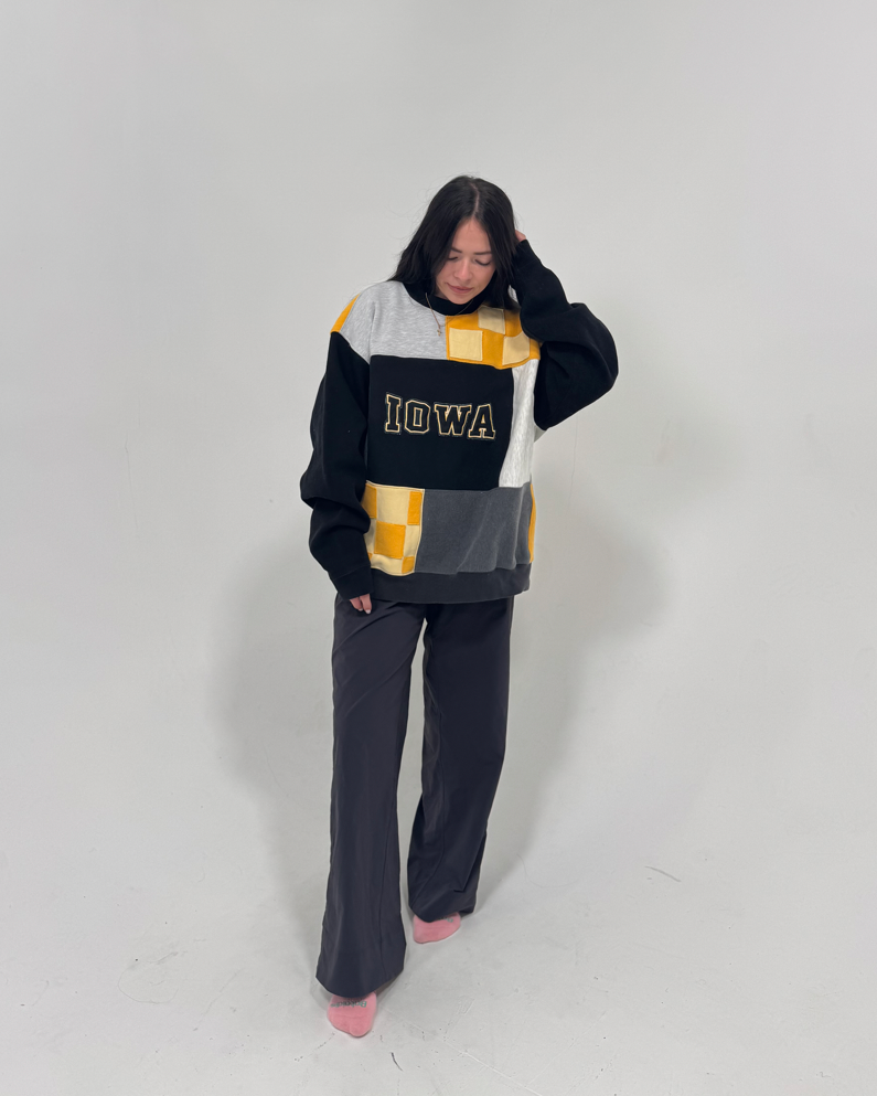 Iowa Patchwork Checker Crewneck